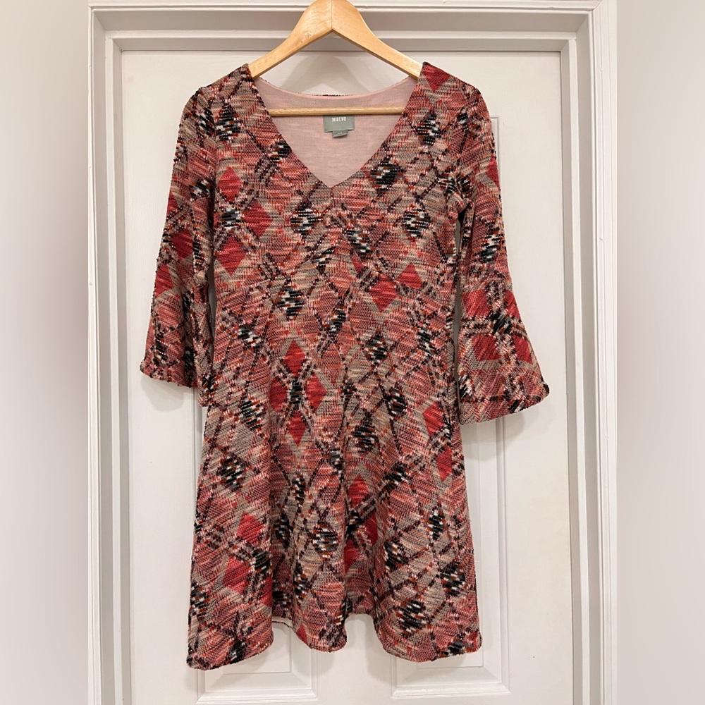 Anthropologie Maeve Erina Petite Pink Knit Swing Bell Sleeve Dress Fit & Flare